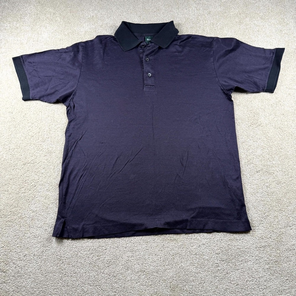 Hugo Boss Polo Shirt Mens Medium Navy Blue Cotton Performance Golf Tennis Tail